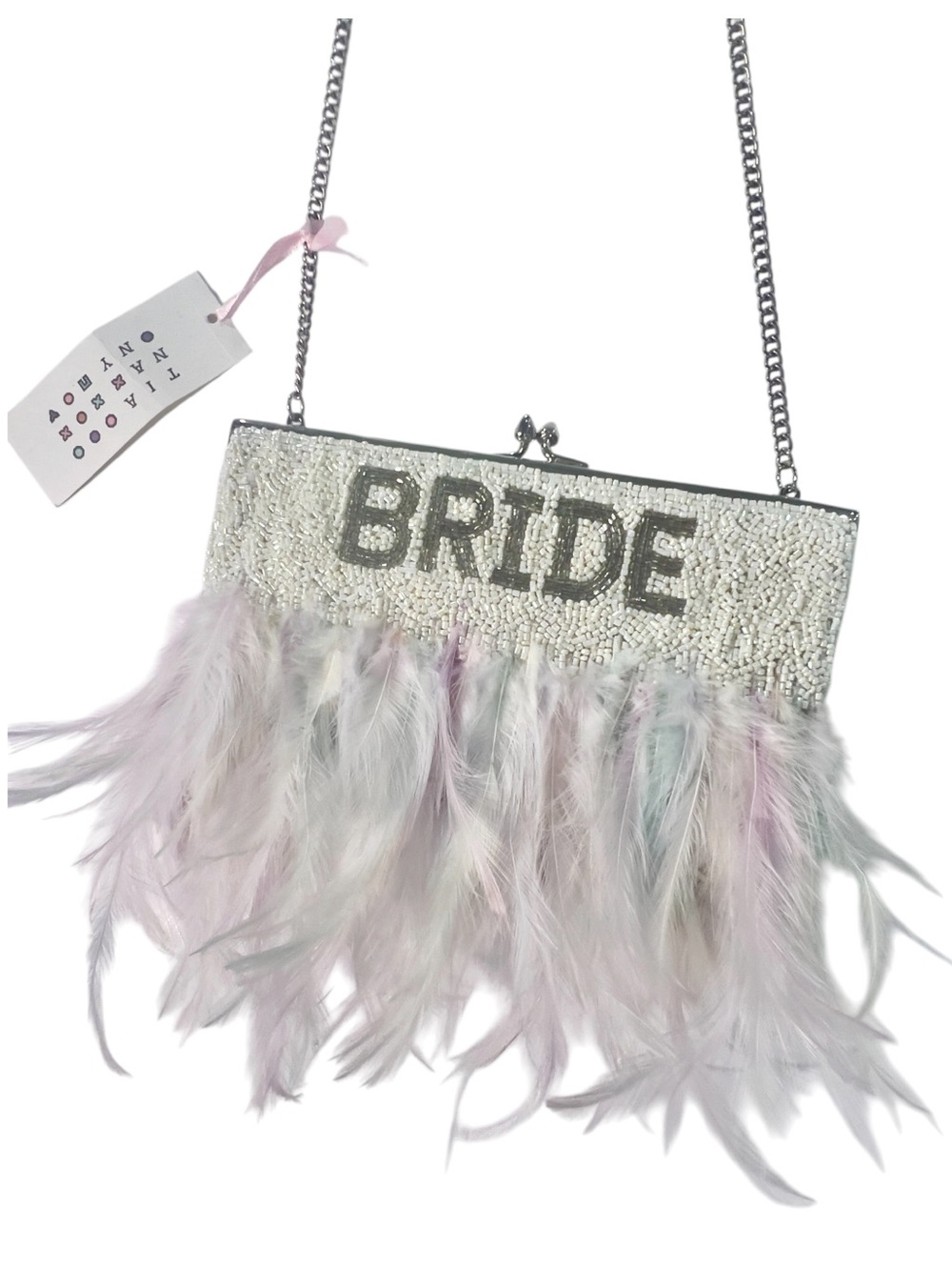 Tiana NY Beaded BRIDE Feather Clutch Chain Purse NWT RARE